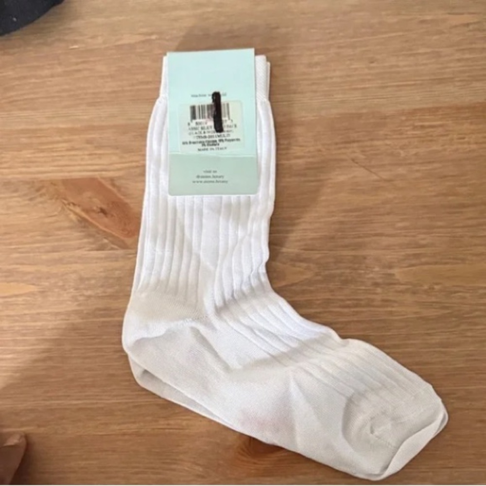 stem White Ribbed Crew Socks with Red Logo